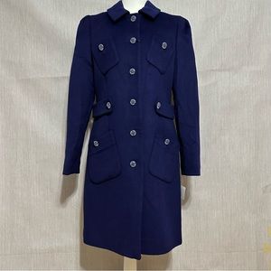 NWT Moschino Boutique Wool Blend Tab Belt Detail Navy Long Coat | Sz 12